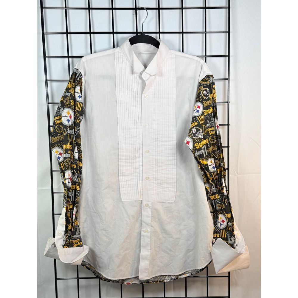 Pittsburgh Steelers Tuxedo Dress Shirt Mens‎ M LS White French Cuffs NFL